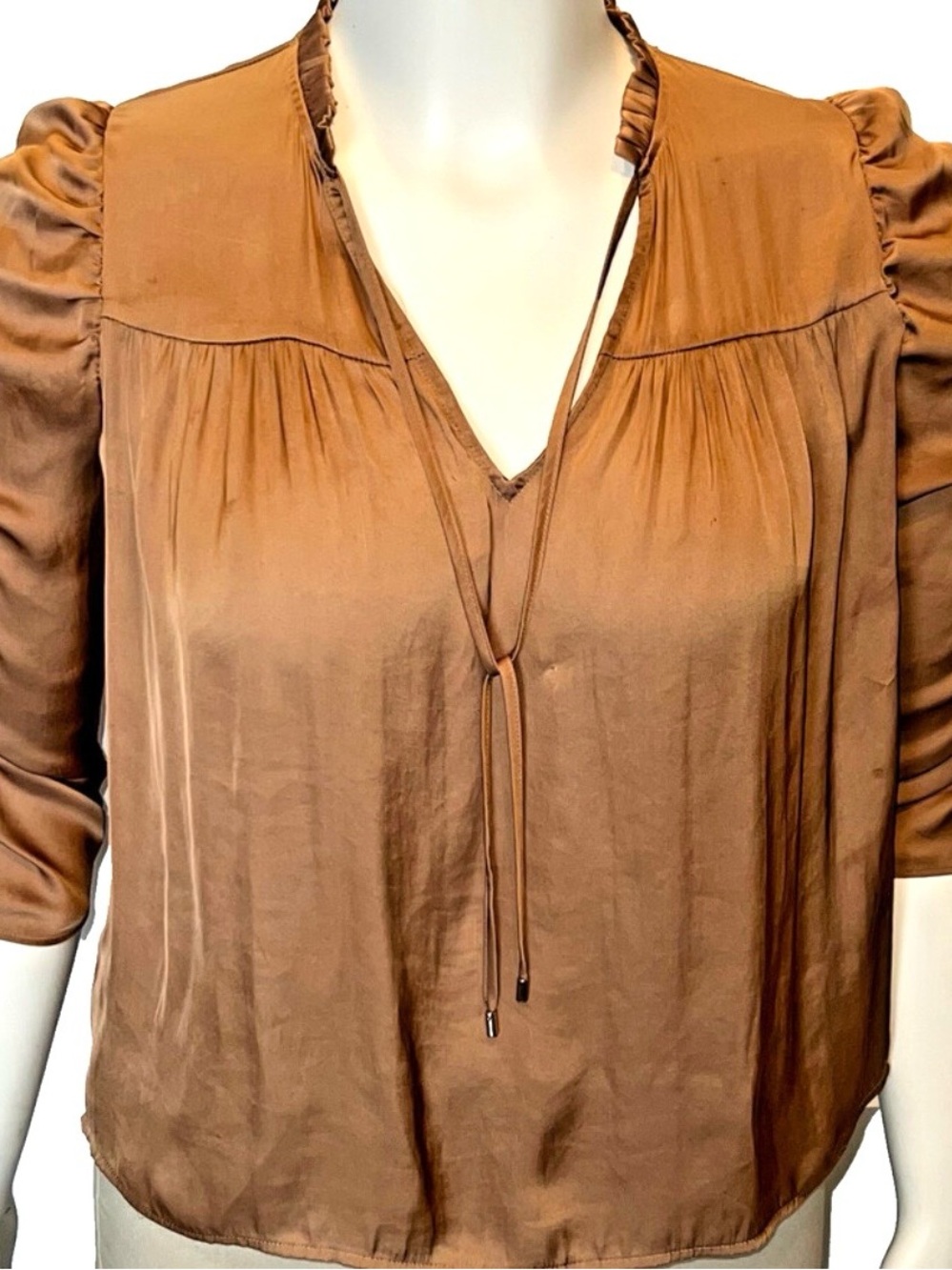 Express Brown V-Neck Tie Front Blouse